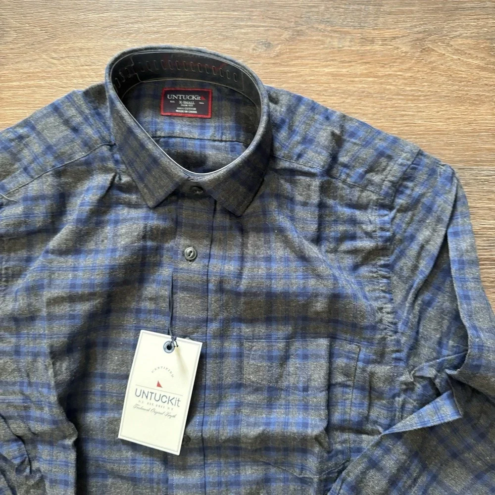 NWT UNTUCKit Macari Flannel Style Mens Long Sleeve Button Up Shirt Size XS Slim - Picture 3 of 11